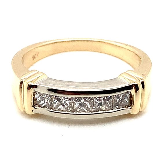 Princess Cut Diamond 14K Two Tone Gold Unisex Ring - Picture 1 of 4